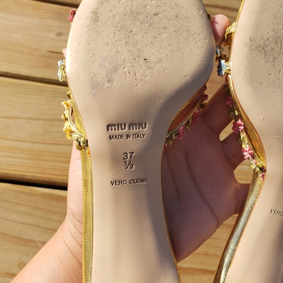 Miu Miu Gold and Floral Embellished Heels - Picture 10 of 10